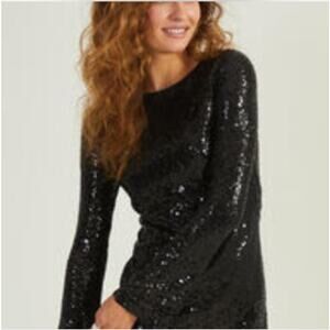 Alter’d State Plus Drama Sleeve Midi Black Full Sequined Party Dress‎ Size XXL